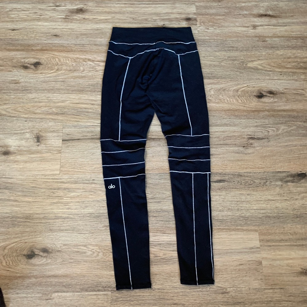 Alo Yoga 7/8 Guard Leggings Contrast Stitch High Waist Geometric Paneled - small